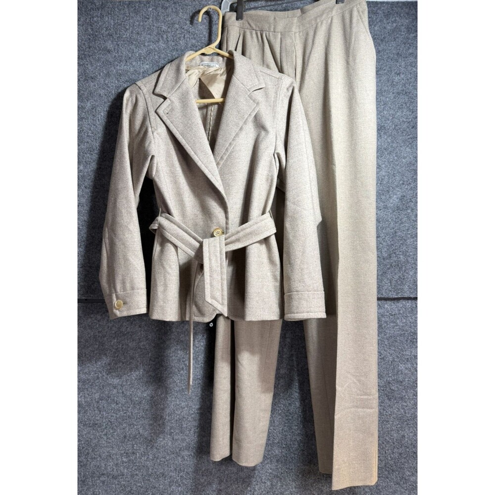 Max Mara Wool Suit Womens Size 2 Belted Blazer Jacket Pants Career Luxury